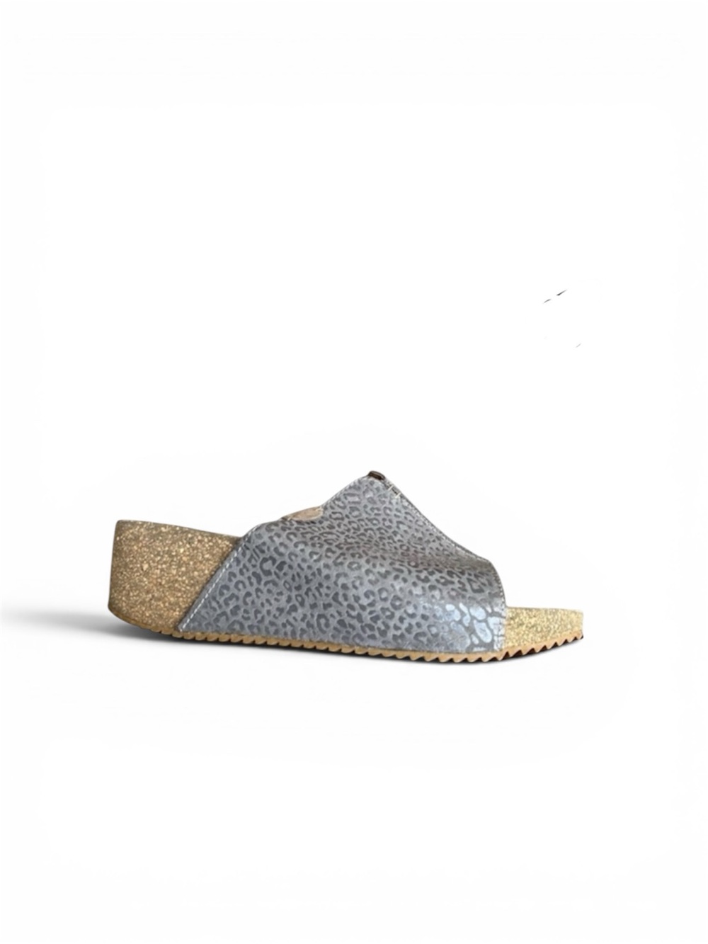 Josef Seibel Metallic Gray Leopard Cork Wedge Slide Mule Sz 41